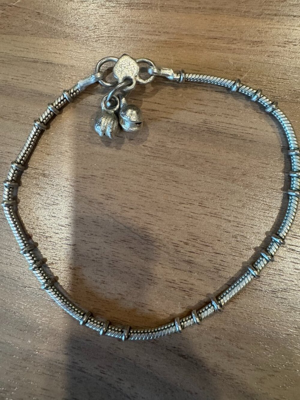 VTG Handcrafted Hill Tribe 925 Sterling Silver Wire Wrapped Bell Anklet 10"